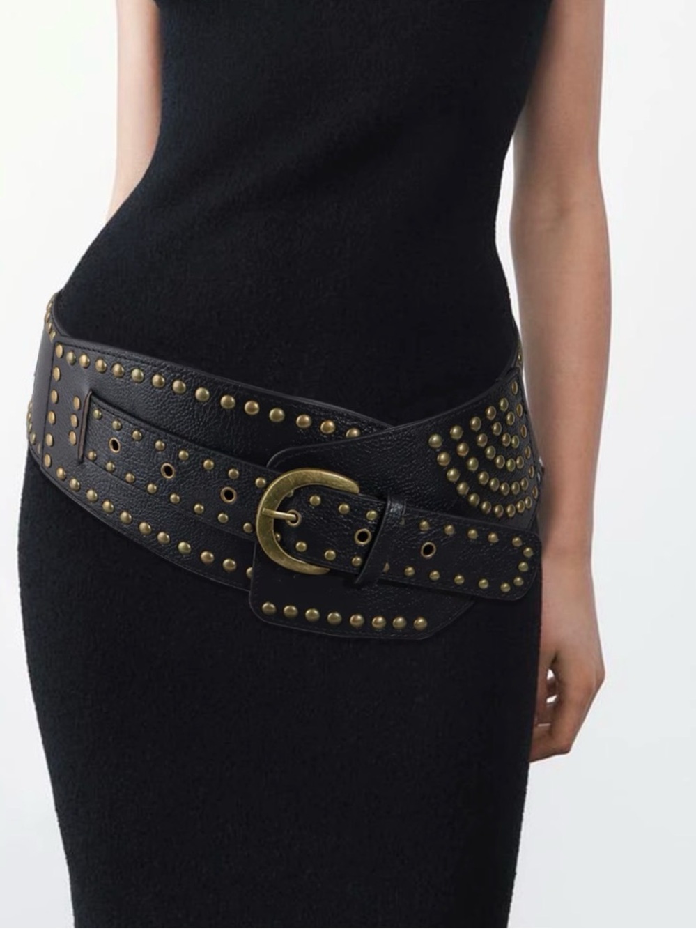 Edgy / festival style /Boho chic Studded Wide faux Leather Hip Belt - Black
